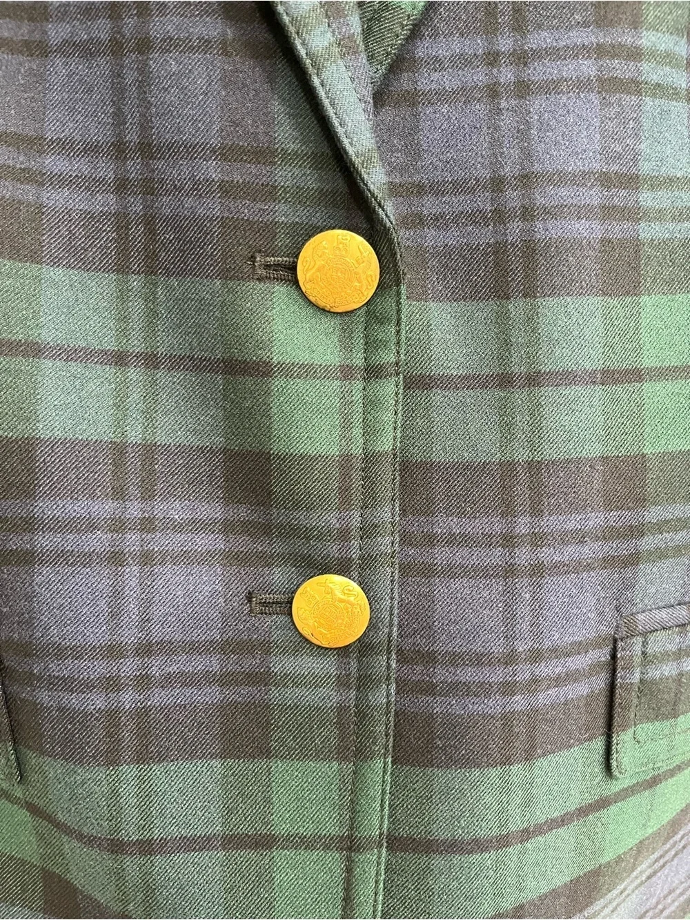 J. Crew Factory Black Watch Plaid Blazer Green Blue Gold Two Buttons Size 10